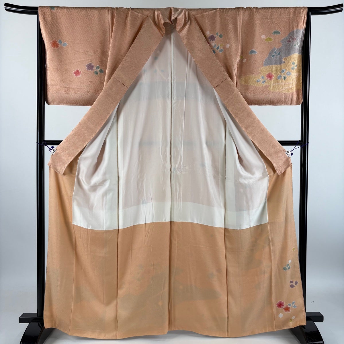 美品】 訪問着 身丈165cm 裄丈67.5cm L 袷 草花 霞 金銀彩 絞り 薄