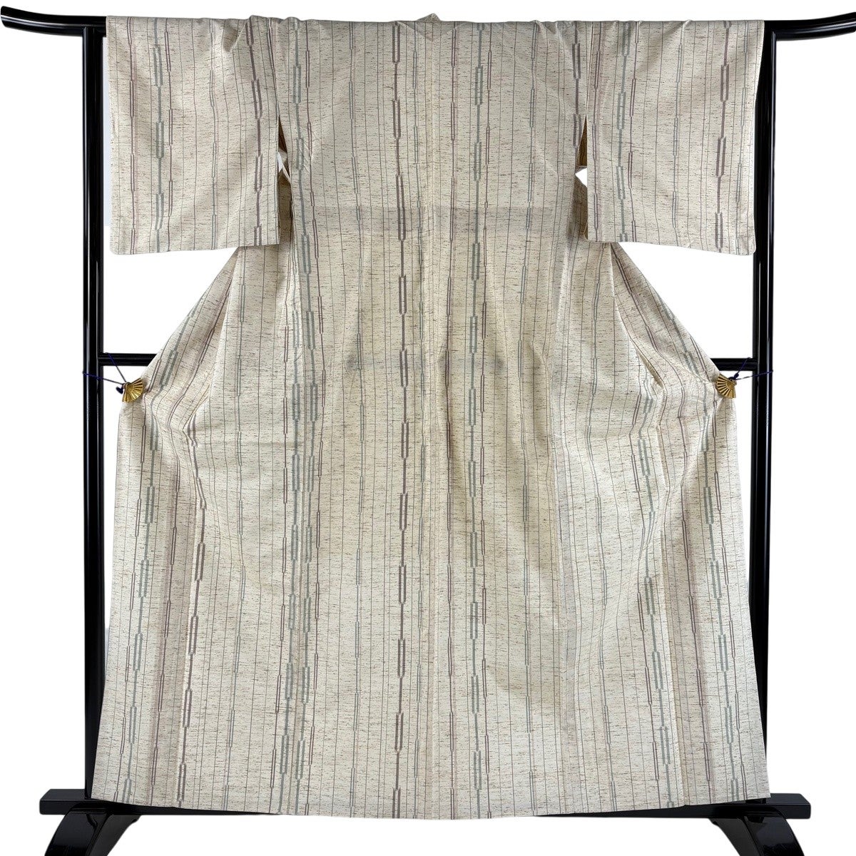 紬 身丈167cm 裄丈66cm M 単衣 雪輪 縞 灰色 正絹 名品｜中古・古着