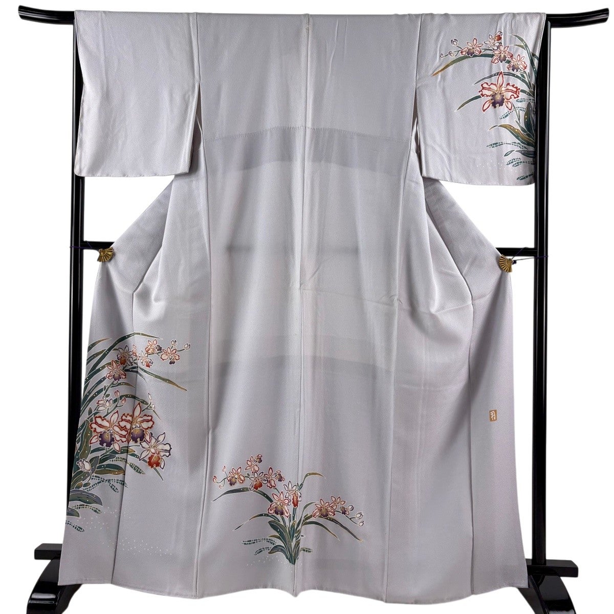 訪問着 身丈158.5cm 裄丈66cm M 袷 落款あり 菊 葉 金糸 刺繍 クリーム
