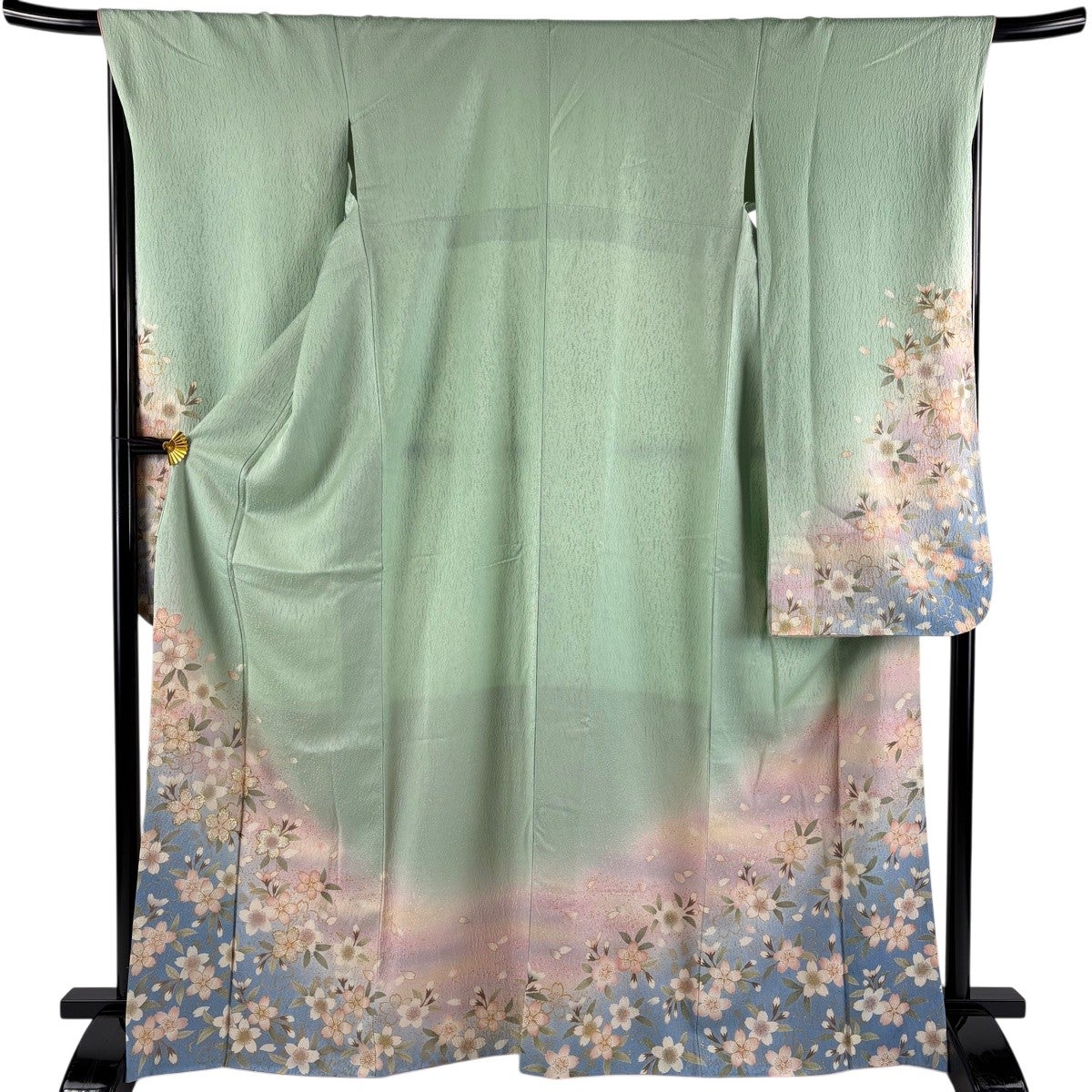 振袖 身丈168.5cm 裄丈68cm L 袷 やまと 桜 花びら 金彩 箔 薄緑 正絹