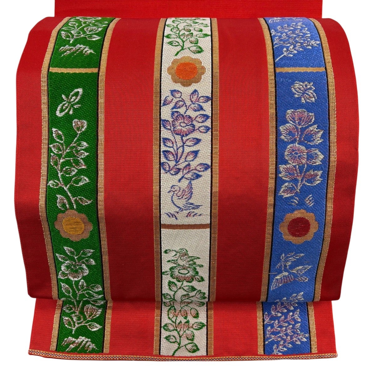 美品】 袋帯 逸品 龍村平蔵 落款あり 本袋 鶴壽金華山文錦 箔 オレンジ