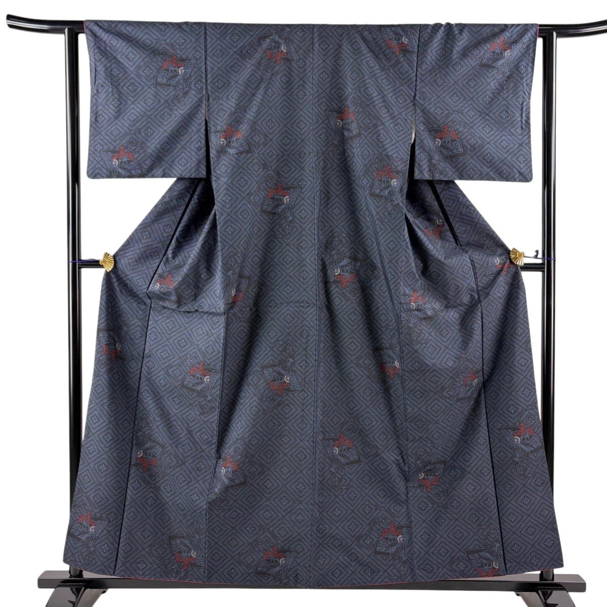 紬 身丈162cm 裄丈62.5cm S 袷 幾何学模様 茶色 正絹 秀品｜中古・古着