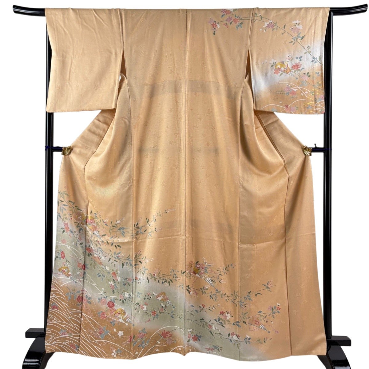 訪問着 身丈161cm 裄丈61.5cm S 袷 菊 蝶 金彩 ぼかし 薄オレンジ 正絹