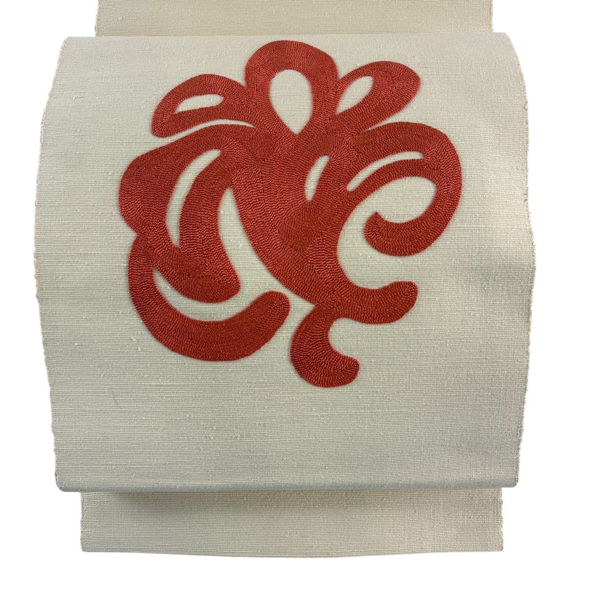 名古屋帯 優品 松葉仕立て 八寸名古屋帯 幾何学 刺繍 ベージュ 正絹