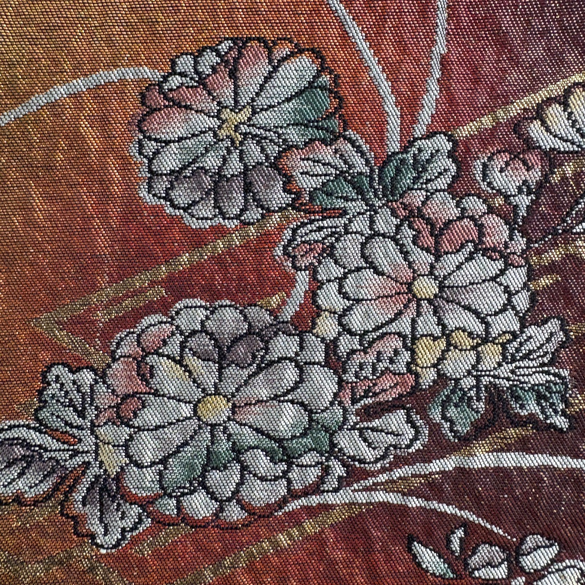 袋帯 秀品 花筏 流水 箔 紫 お太鼓柄 正絹｜中古・古着・リサイクル