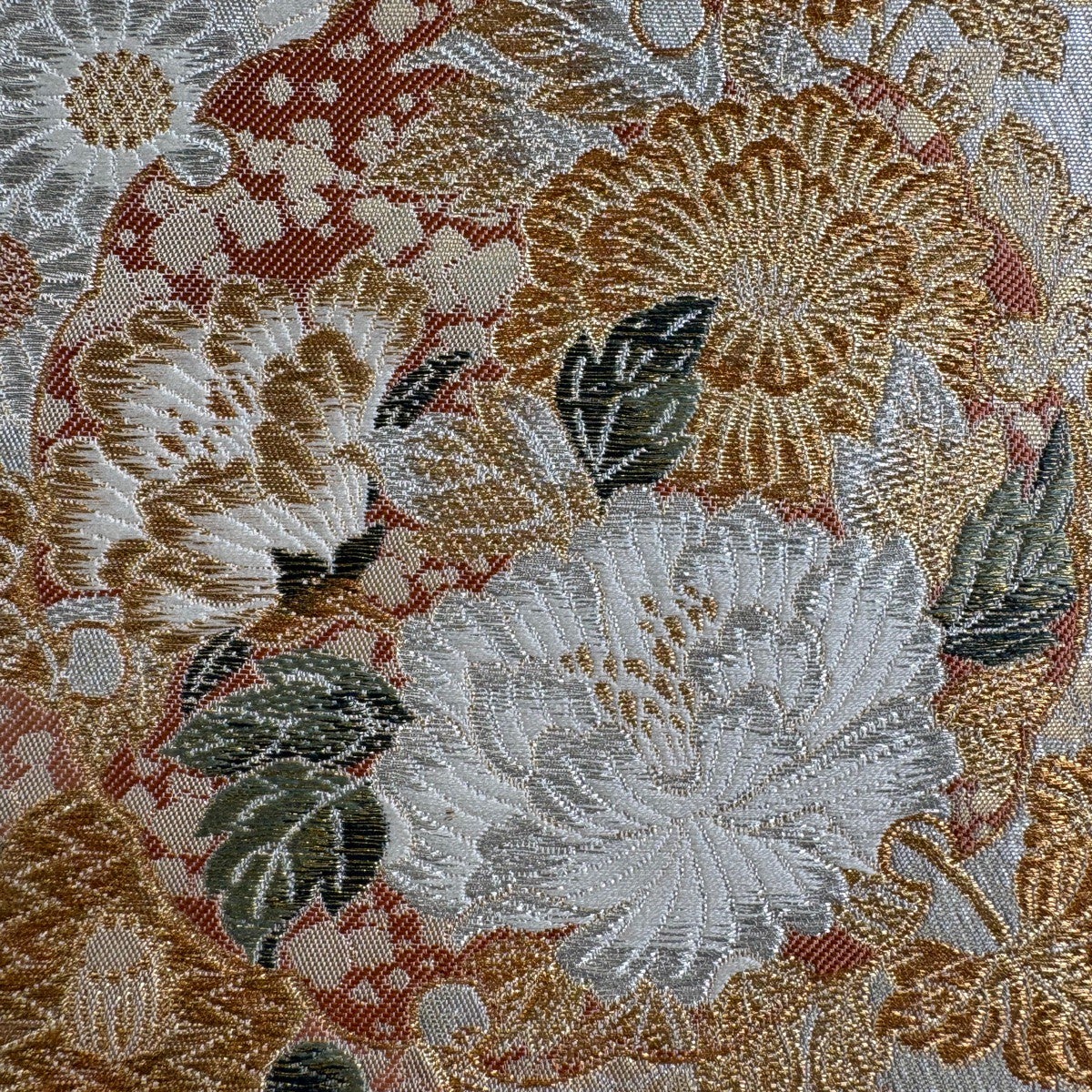 美品】 袋帯 秀品 雪輪 花鳥 金銀糸 箔 金色 六通 正絹｜中古・古着