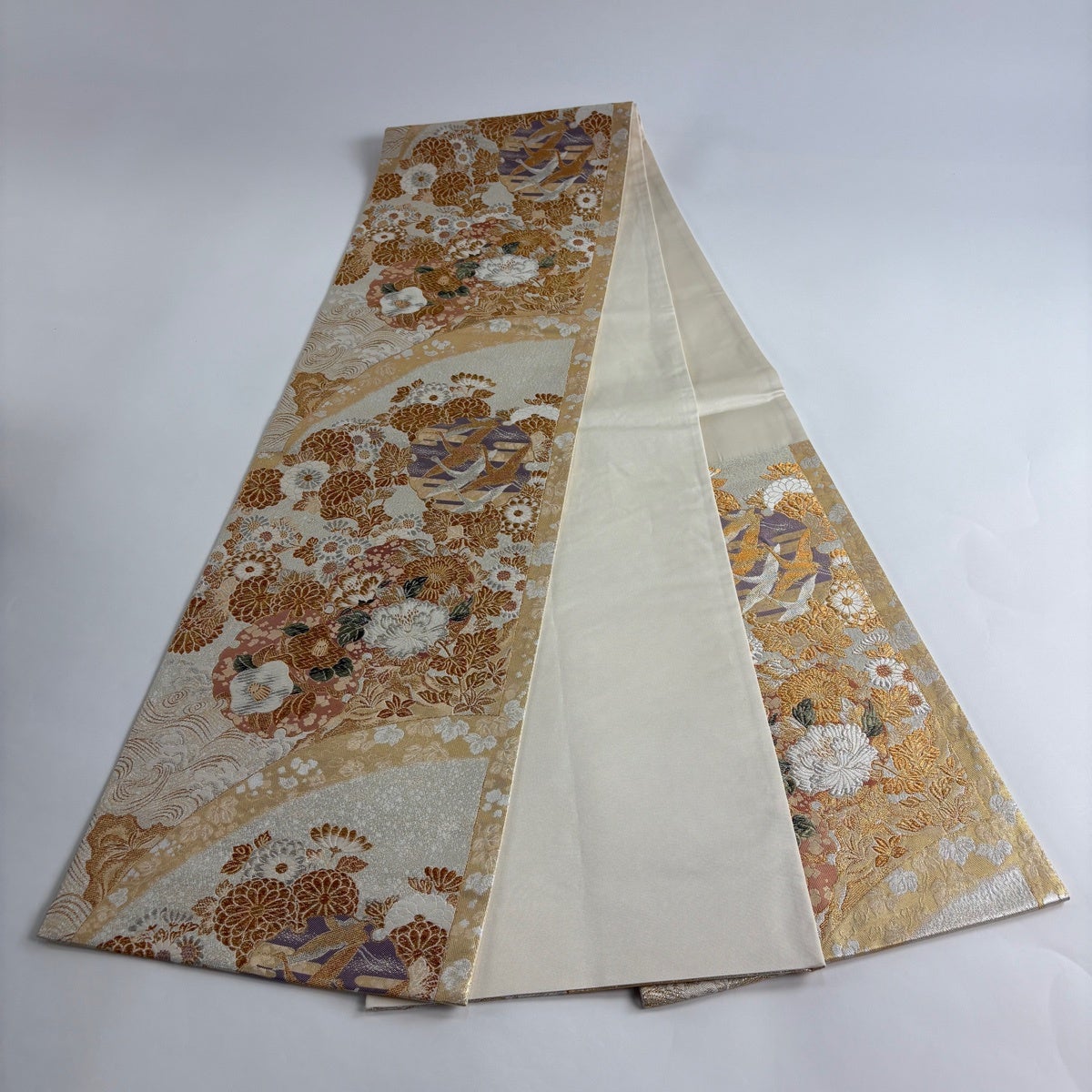 美品】 袋帯 秀品 雪輪 花鳥 金銀糸 箔 金色 六通 正絹｜中古・古着