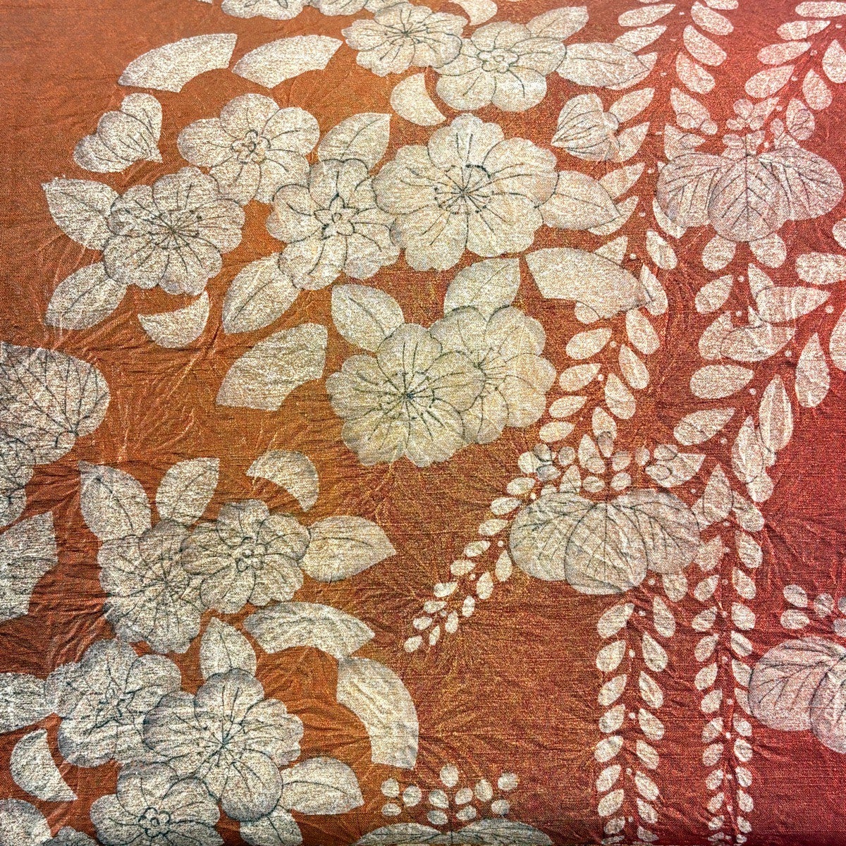 美品】 袋帯 秀品 辻が花柄 金彩 赤茶 お太鼓柄 正絹｜中古・古着
