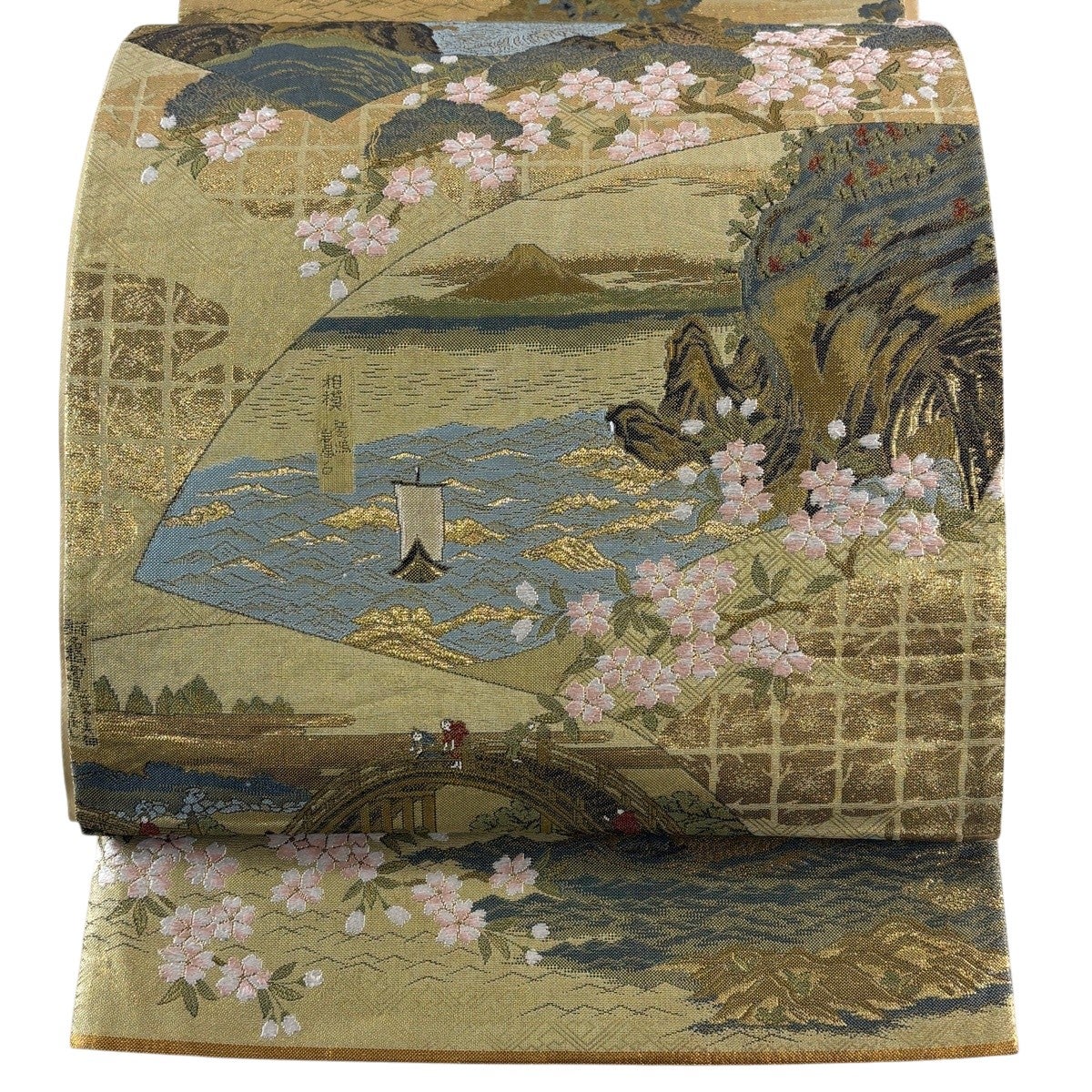袋帯 秀品 風景 桜 箔 金色 お太鼓柄 正絹｜中古・古着・リサイクル