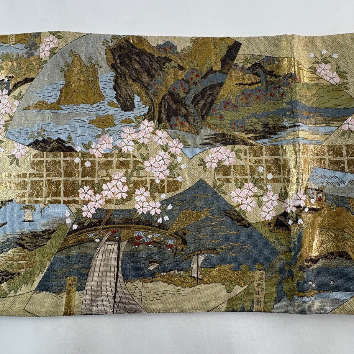 袋帯 秀品 風景 桜 箔 金色 お太鼓柄 正絹｜中古・古着・リサイクル