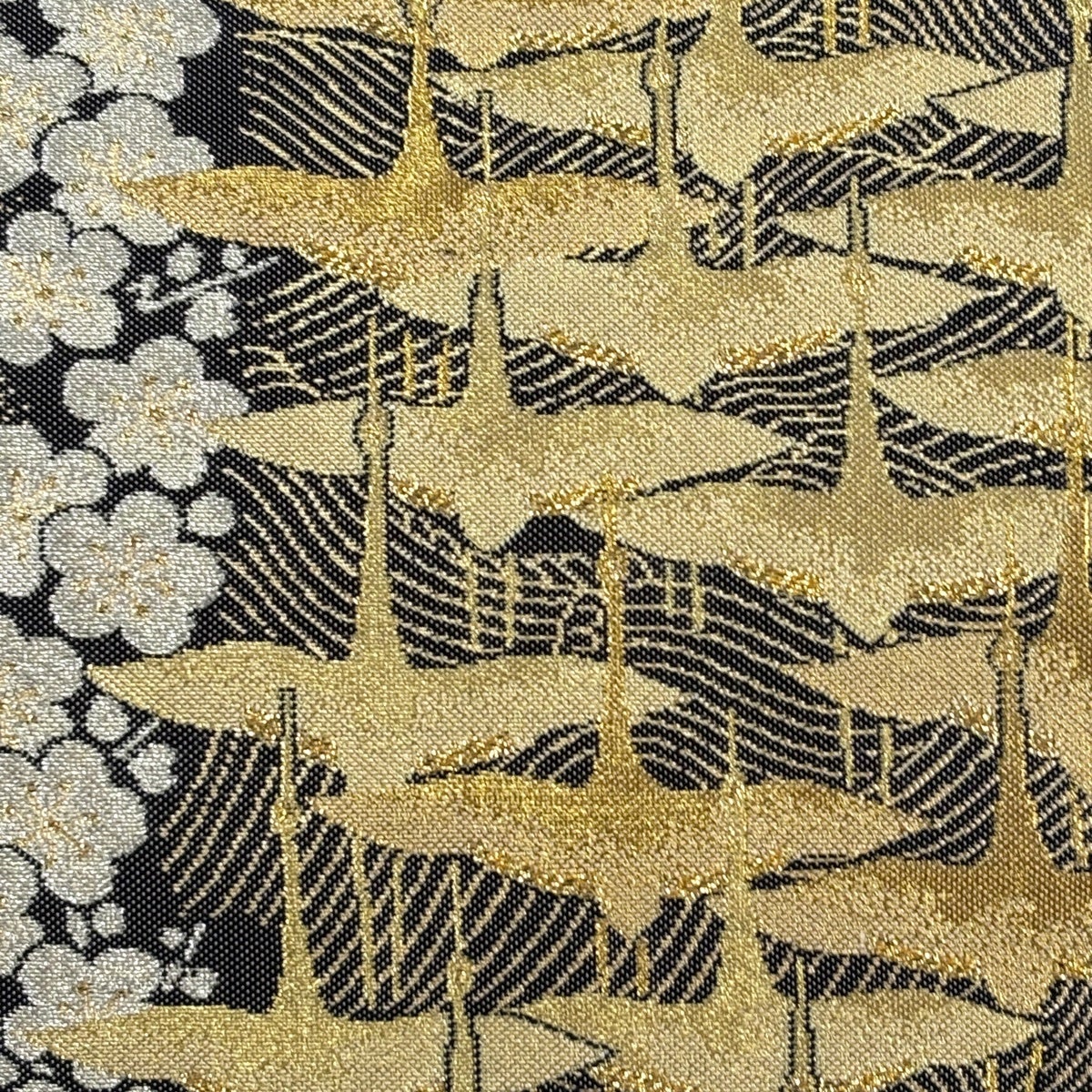 美品】 袋帯 逸品 落款あり 篠屋宗兵衛 鶴 松梅 金銀糸 箔 墨色 六通