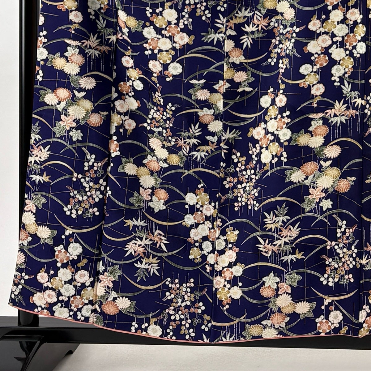 小紋 身丈158cm 裄丈63cm S 袷 菊 梅 金彩 濃紫 正絹 優品｜中古・古着