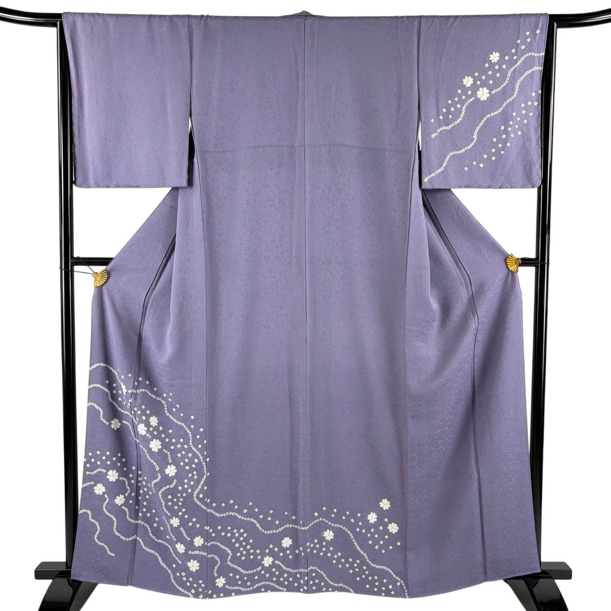 付下げ 身丈163.5cm 裄丈64.5cm M 袷 花 地紋 灰紫 正絹 秀品｜中古