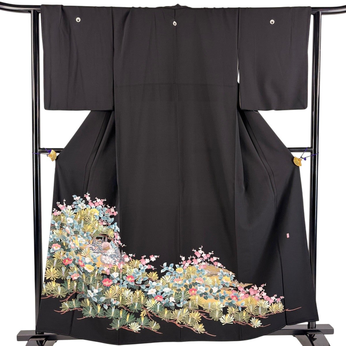 黒留袖 身丈156cm 裄丈66.5cm M 袷 和田光正 落款あり 松竹梅 建物
