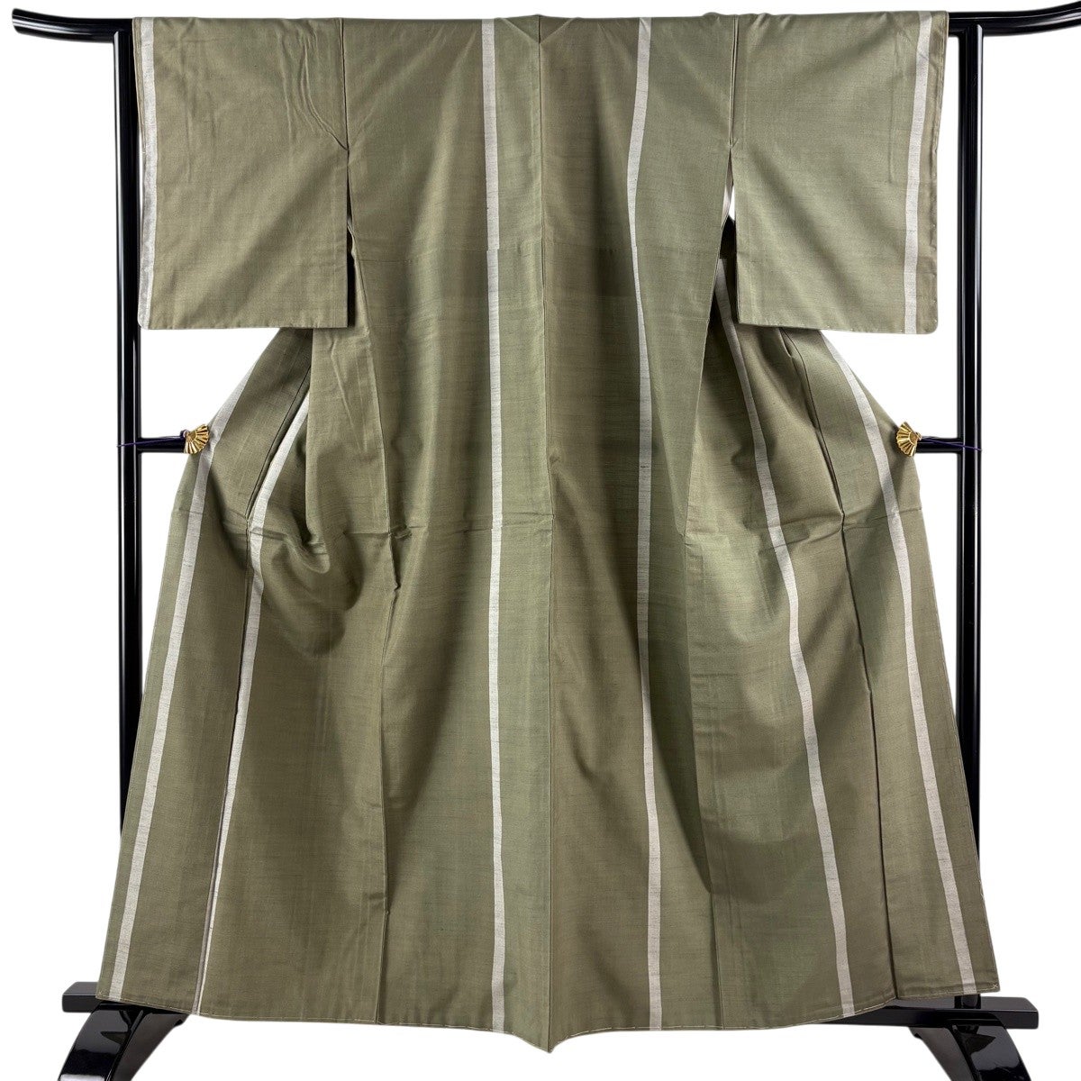 紬 身丈165cm 裄丈68.5cm L 袷 縦縞 ピンク 正絹 秀品｜中古・古着