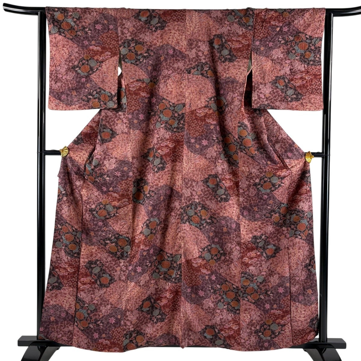 小紋 身丈159cm 裄丈62.5cm S 袷 菊 花菱 絞り 赤紫 正絹 秀品｜中古