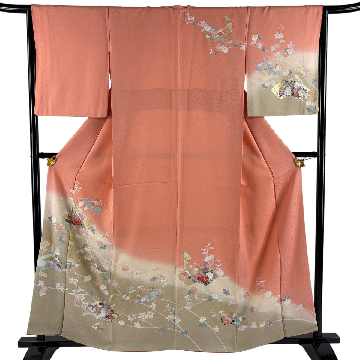 訪問着 身丈158.5cm 裄丈65.5cm M 袷 扇面 草花 金銀彩 ぼかし