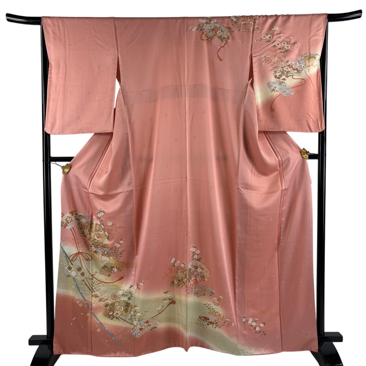 美品】 訪問着 身丈162cm 裄丈66cm M 袷 扇面 花鳥 金彩 ぼかし