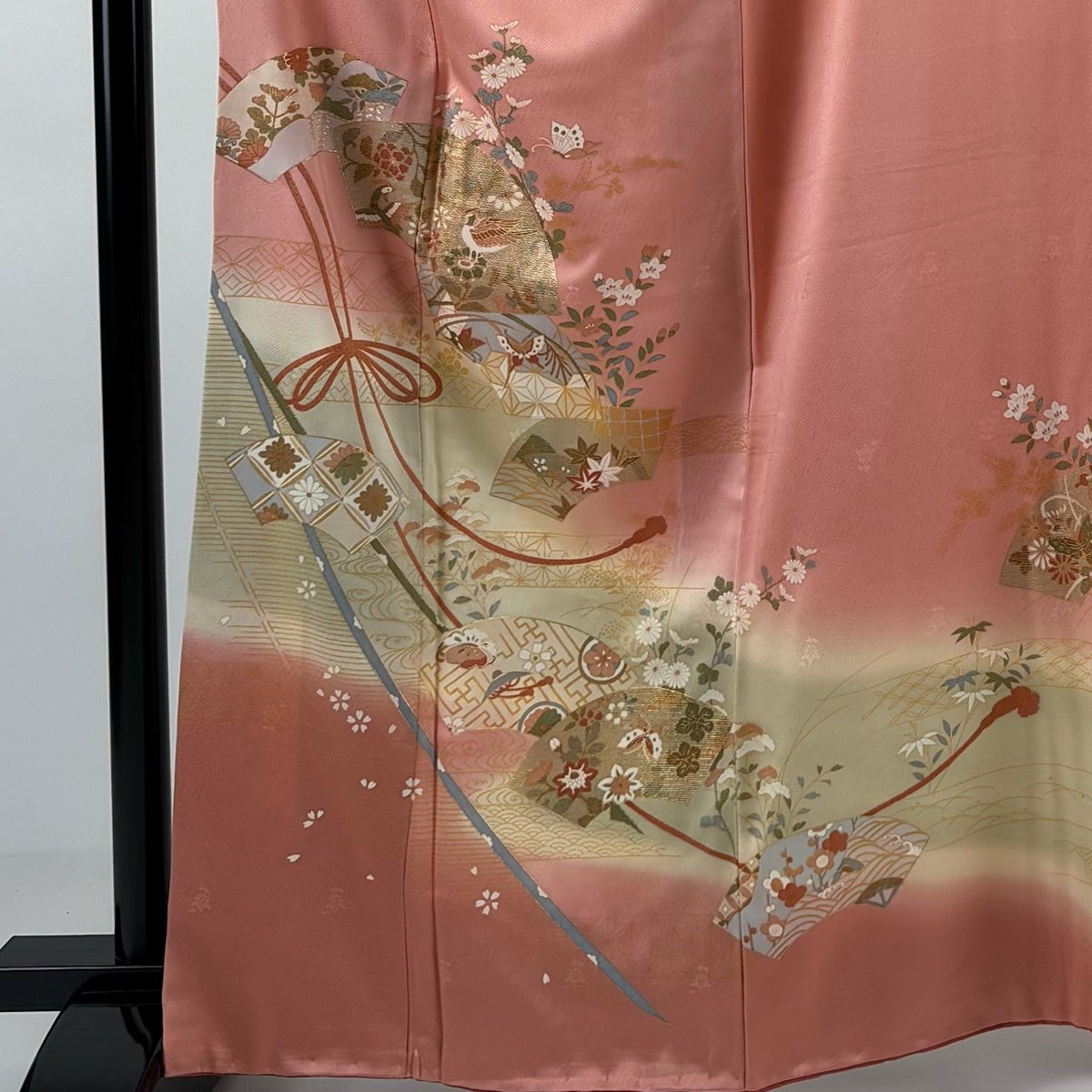 美品】 訪問着 身丈163.5cm 裄丈66.5cm M 袷 扇面 花鳥 金彩 ぼかし