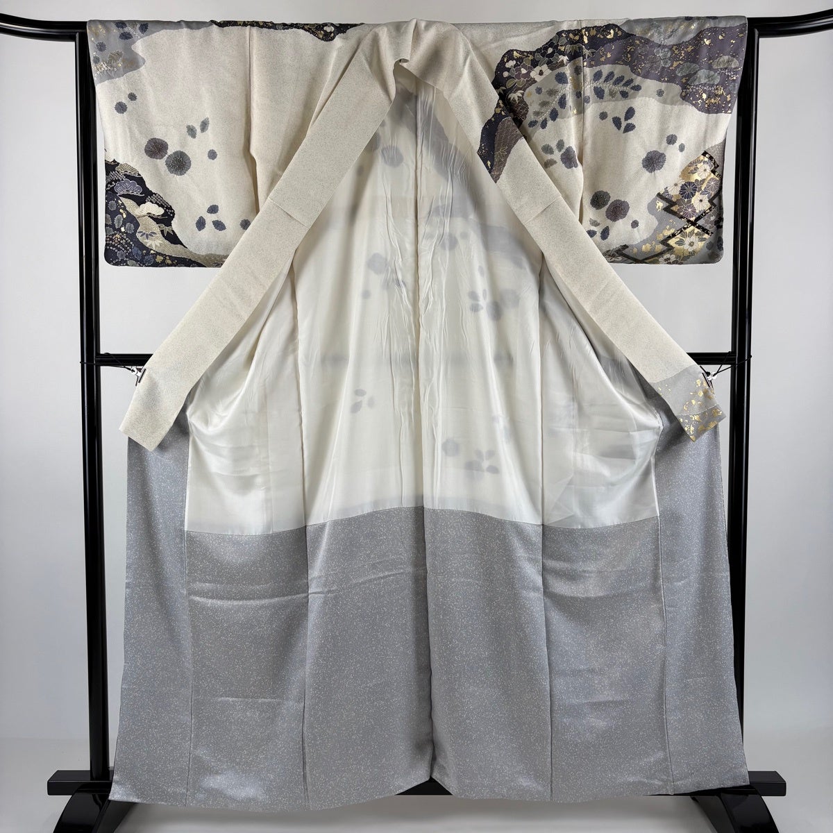 訪問着 身丈161.5cm 裄丈64.5cm M 袷 落款あり 松川菱 草花 金彩 絞り