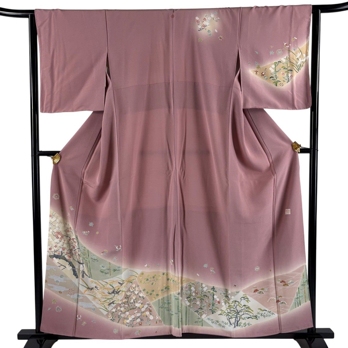 訪問着 身丈157.5cm 裄丈64cm M 袷 落款あり 松竹梅 稲穂 染め分け
