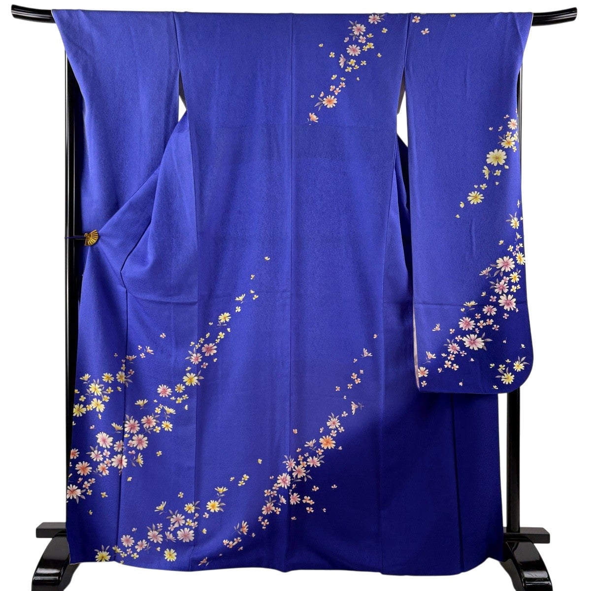 振袖 身丈170cm 裄丈71cm L 袷 草花 金彩 ぼかし 紫 正絹 秀品｜中古