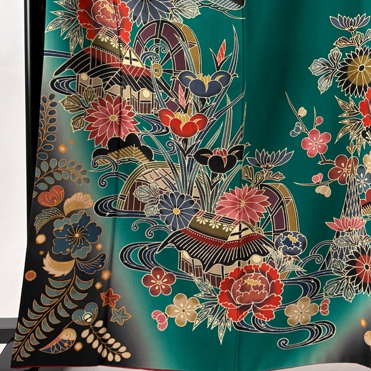 振袖 身丈166cm 裄丈67cm M 袷 宮崎良次 落款あり 水車小屋 草花