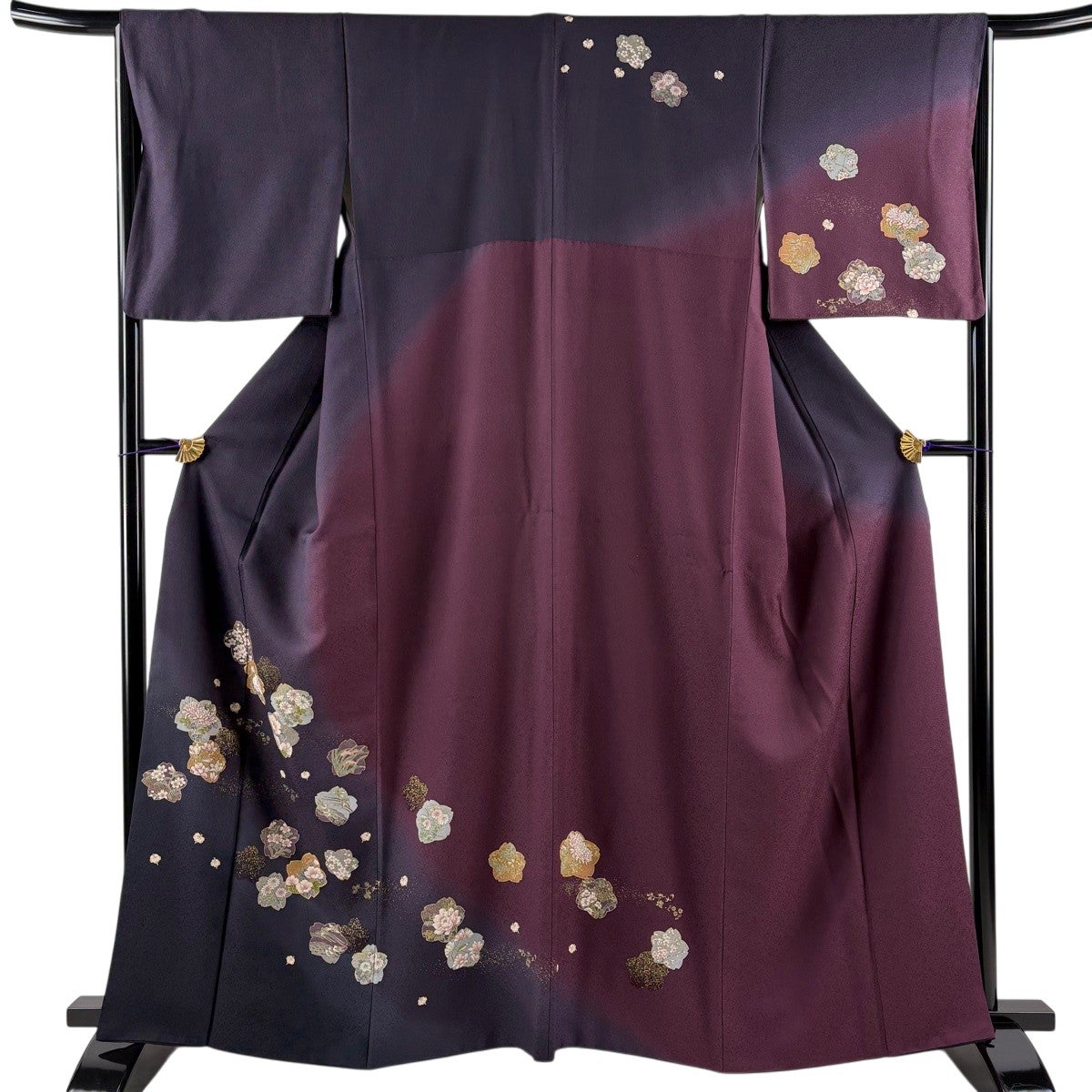訪問着 身丈152.5cm 裄丈62.5cm S 袷 家屋 菱 ぼかし 紫 正絹 名品