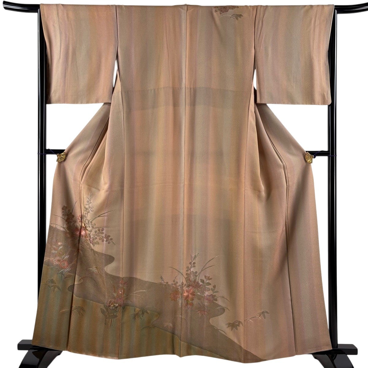美品】 訪問着 身丈158cm 裄丈65cm M 袷 牡丹 草花 染め分け ぼかし 薄