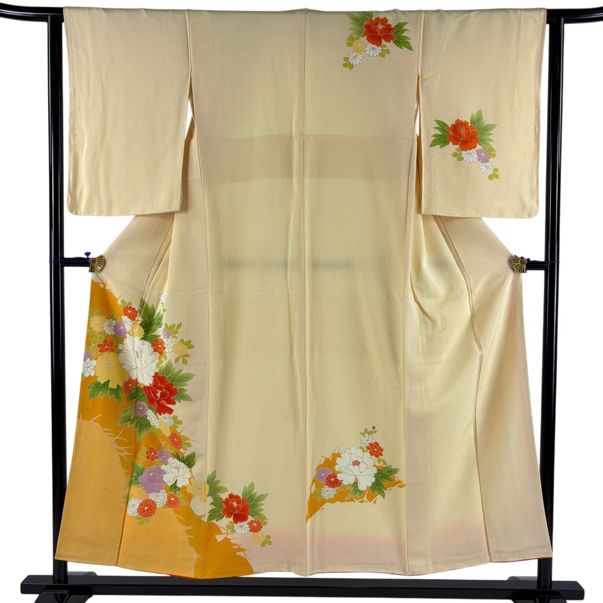 付下げ 身丈158cm 裄丈68cm L 袷 菊 桜 金彩 染め分け 薄茶色 正絹 秀