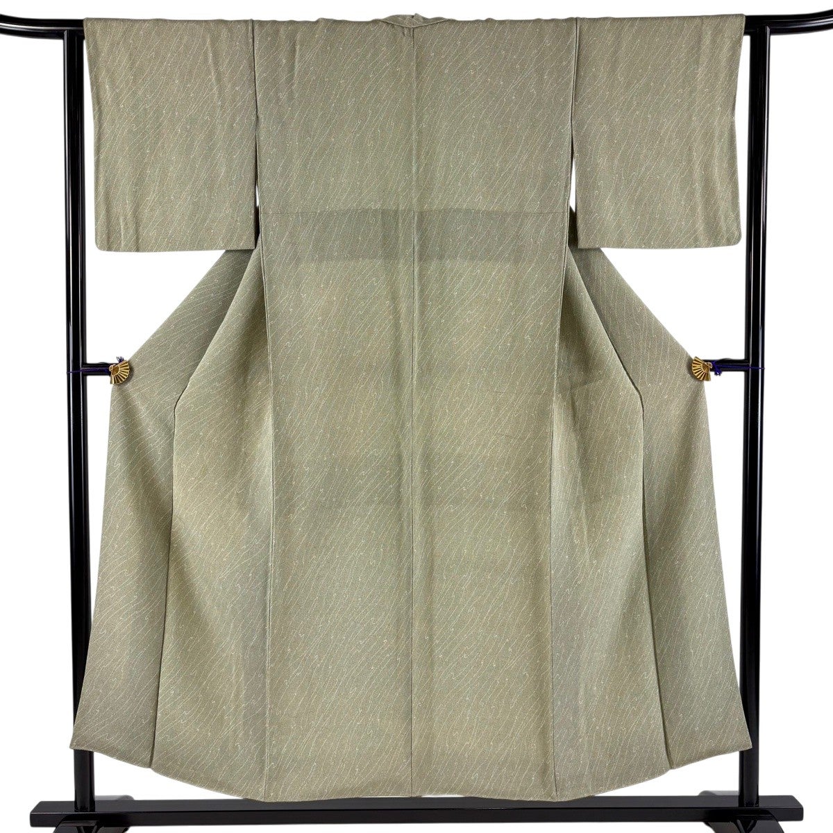 小紋 身丈152.5cm 裄丈62.5cm S 袷 流水 縮緬 灰緑 正絹 優品｜中古