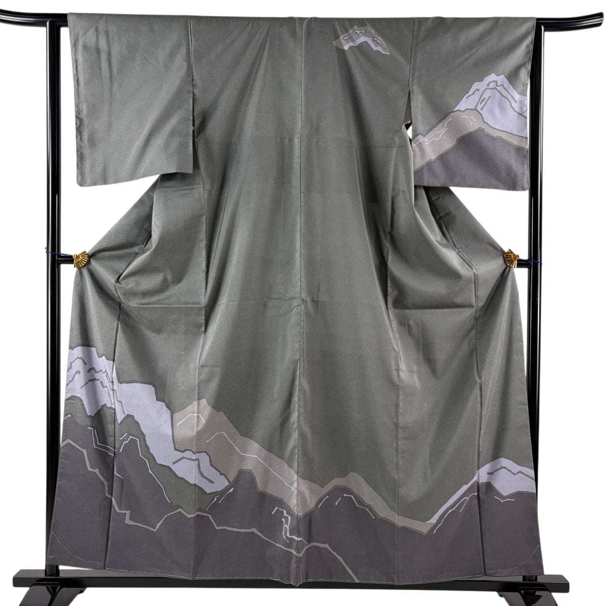 美品】 訪問着 身丈159.5cm 裄丈62.5cm S 袷 紬地 山並み 灰緑 正絹 秀