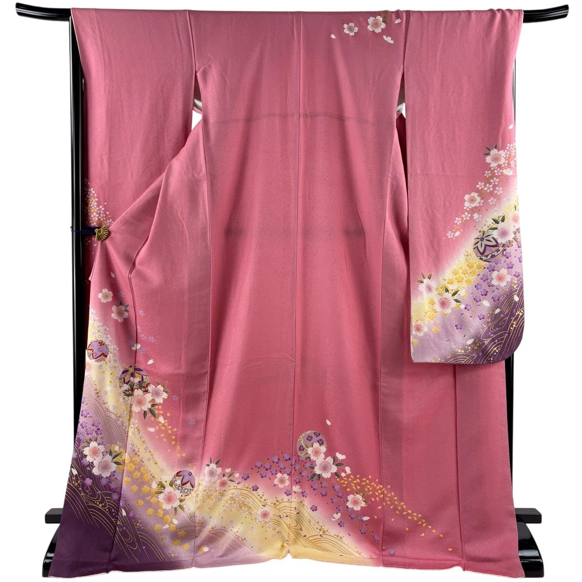 振袖 身丈176cm 裄丈68.5cm L 袷 手鞠 桜 金糸 金彩 ピンク 正絹 秀品
