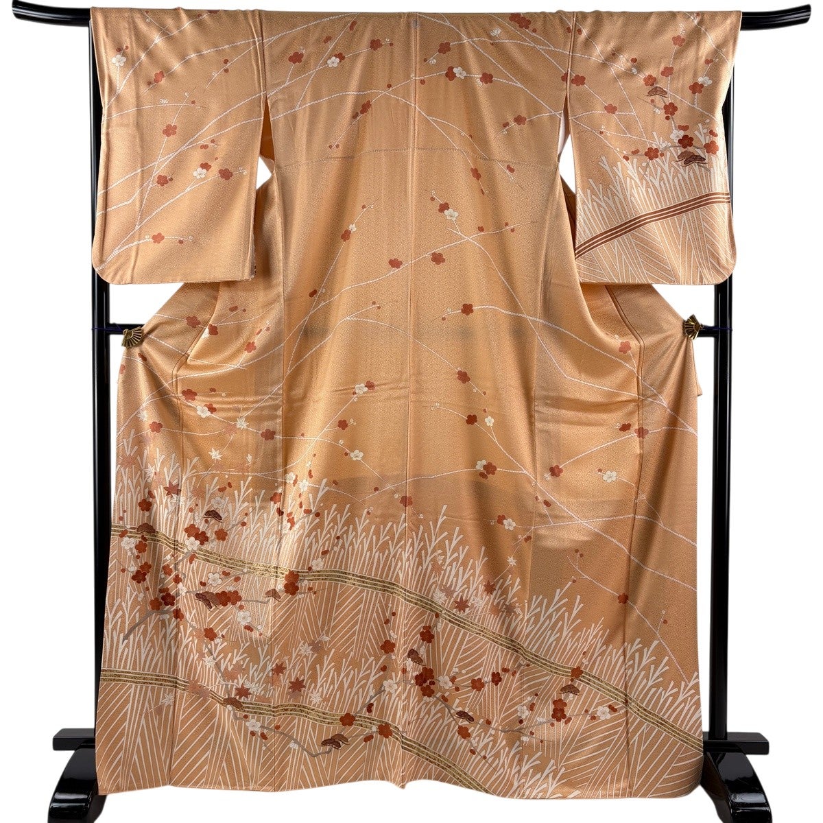 美品】 訪問着 身丈169.5cm 裄丈68.5cm L 袷 梅 松 金糸 金彩 サーモン