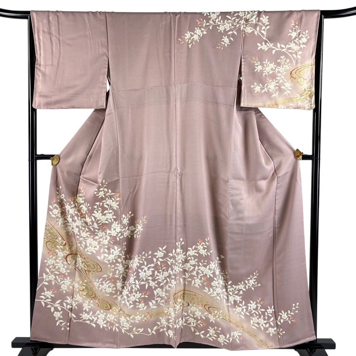 訪問着 身丈157.5cm 裄丈65cm M 袷 桜 流水 金彩 ぼかし ピンク