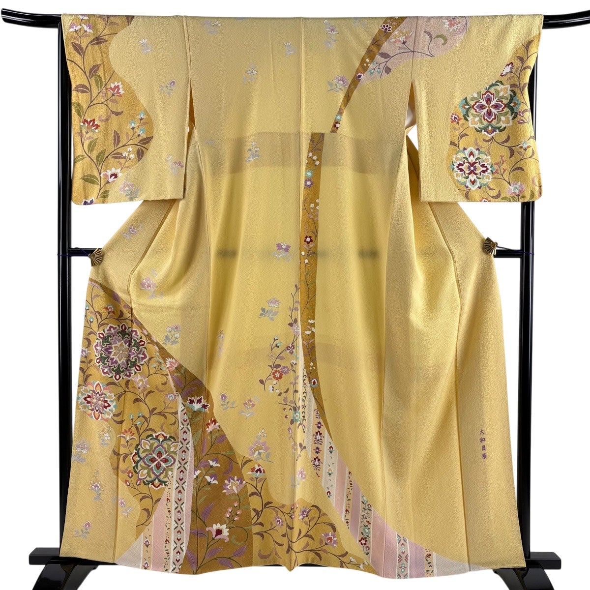 訪問着 身丈159.5cm 裄丈66cm M 袷 大和貝紫 華文 花唐草 金糸 刺繍