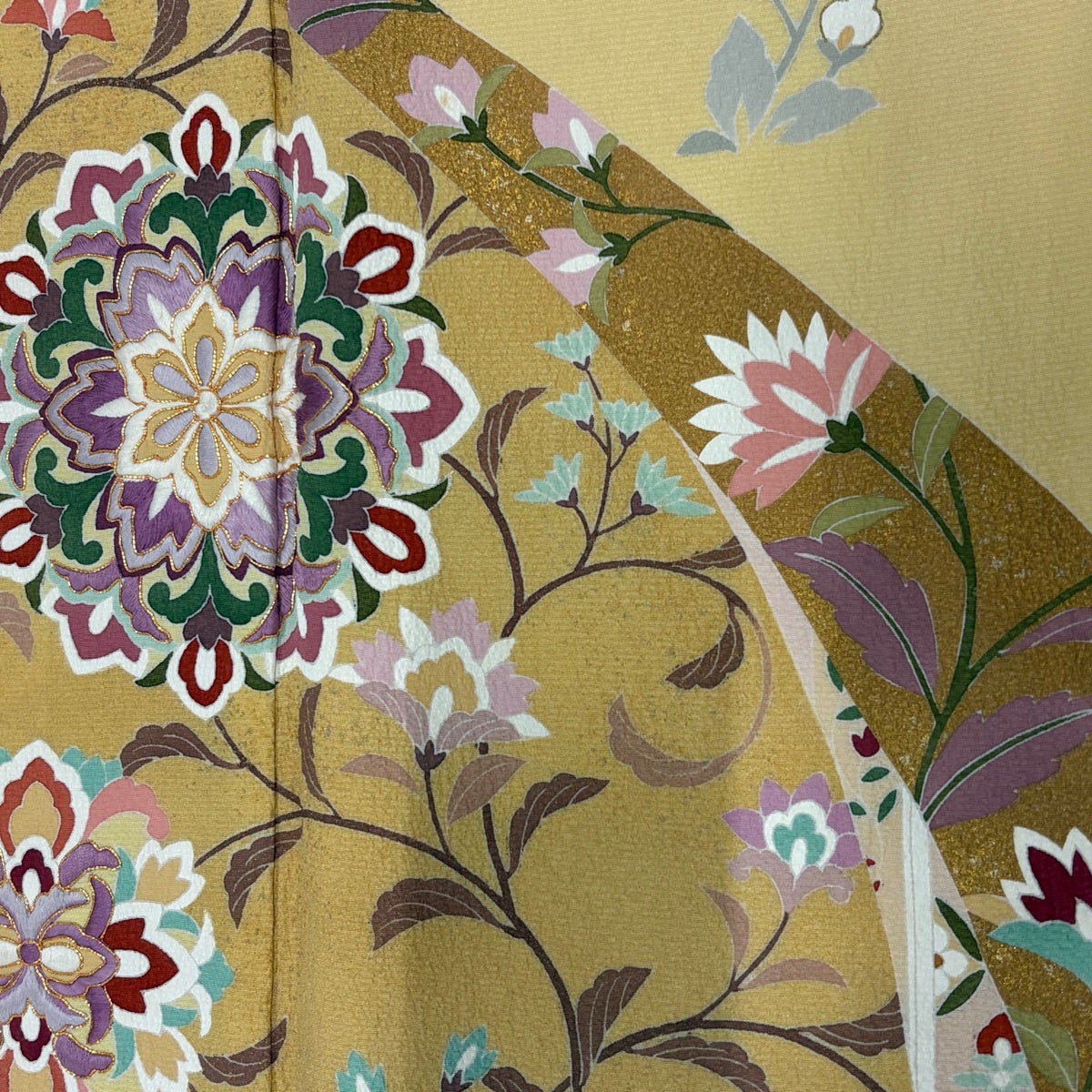 訪問着 身丈159.5cm 裄丈66cm M 袷 大和貝紫 華文 花唐草 金糸 刺繍 訪問着 身丈159.5cm 裄丈66cm M 袷 大和貝紫 華文 花唐草 金糸 刺繍
