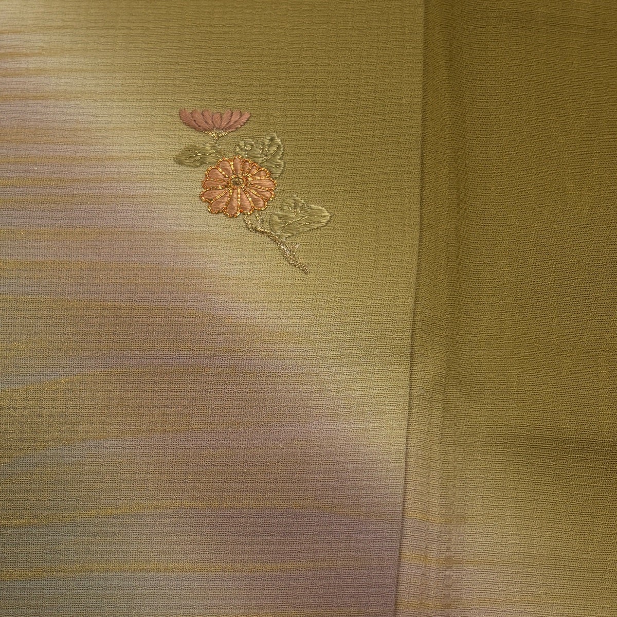付下げ 身丈152cm 裄丈69cm L 袷 袋帯セット 菊 枝梅 刺繍 金糸 山吹