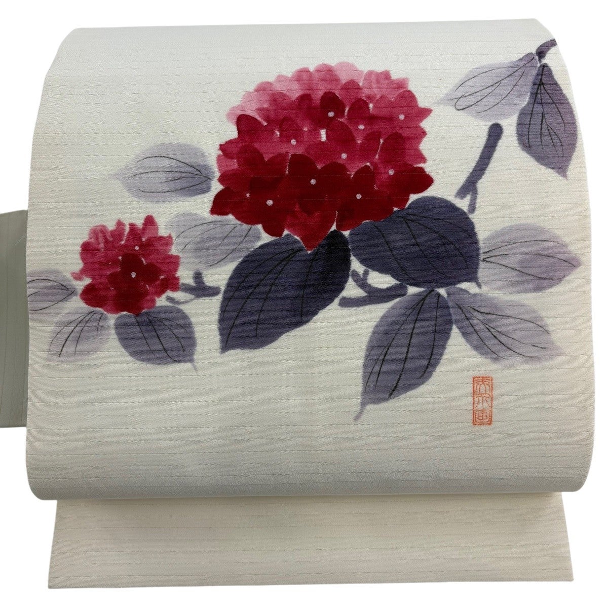 名古屋帯 優品 落款あり 夏帯 絽 紫陽花 クリーム 正絹｜中古・古着