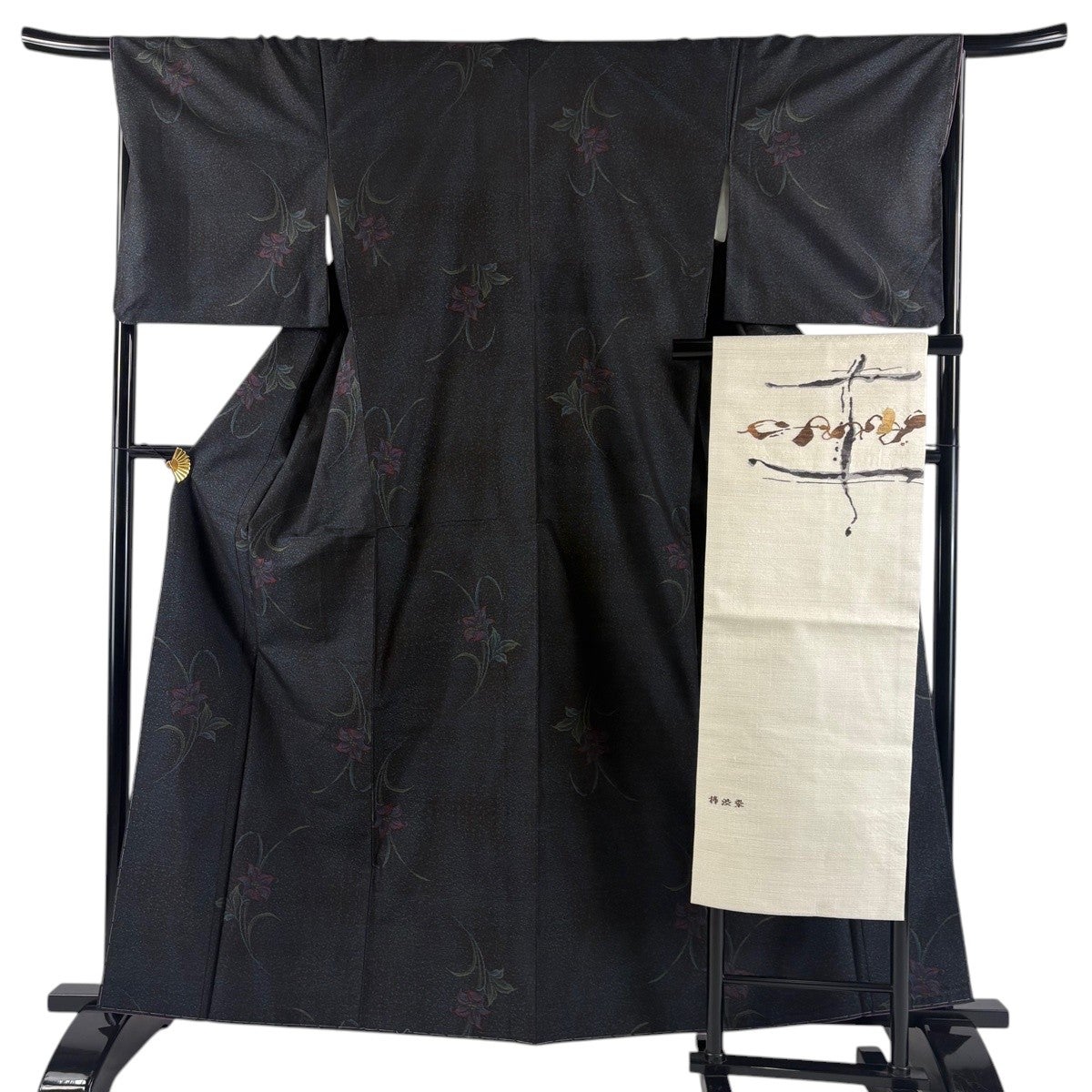 美品】 大島紬 身丈161cm 裄丈67.5cm L 袷 名古屋帯セット 純泥染 証紙