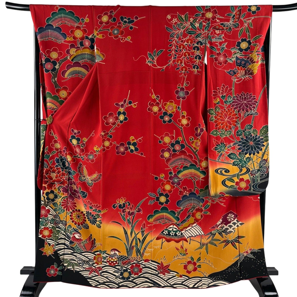 50%OFF 振袖 身丈168cm 裄丈67.5cm L 袷 山本寛斎 落款あり 地紋 深緑