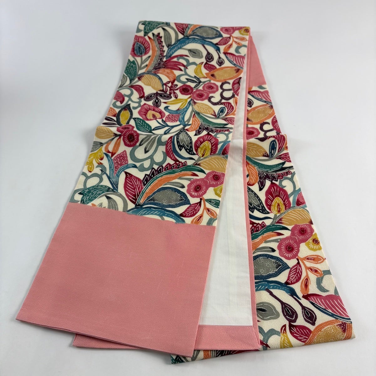 開き名古屋帯 秀品 花唐草 縮緬 ピンク 正絹｜中古・古着・リサイクル