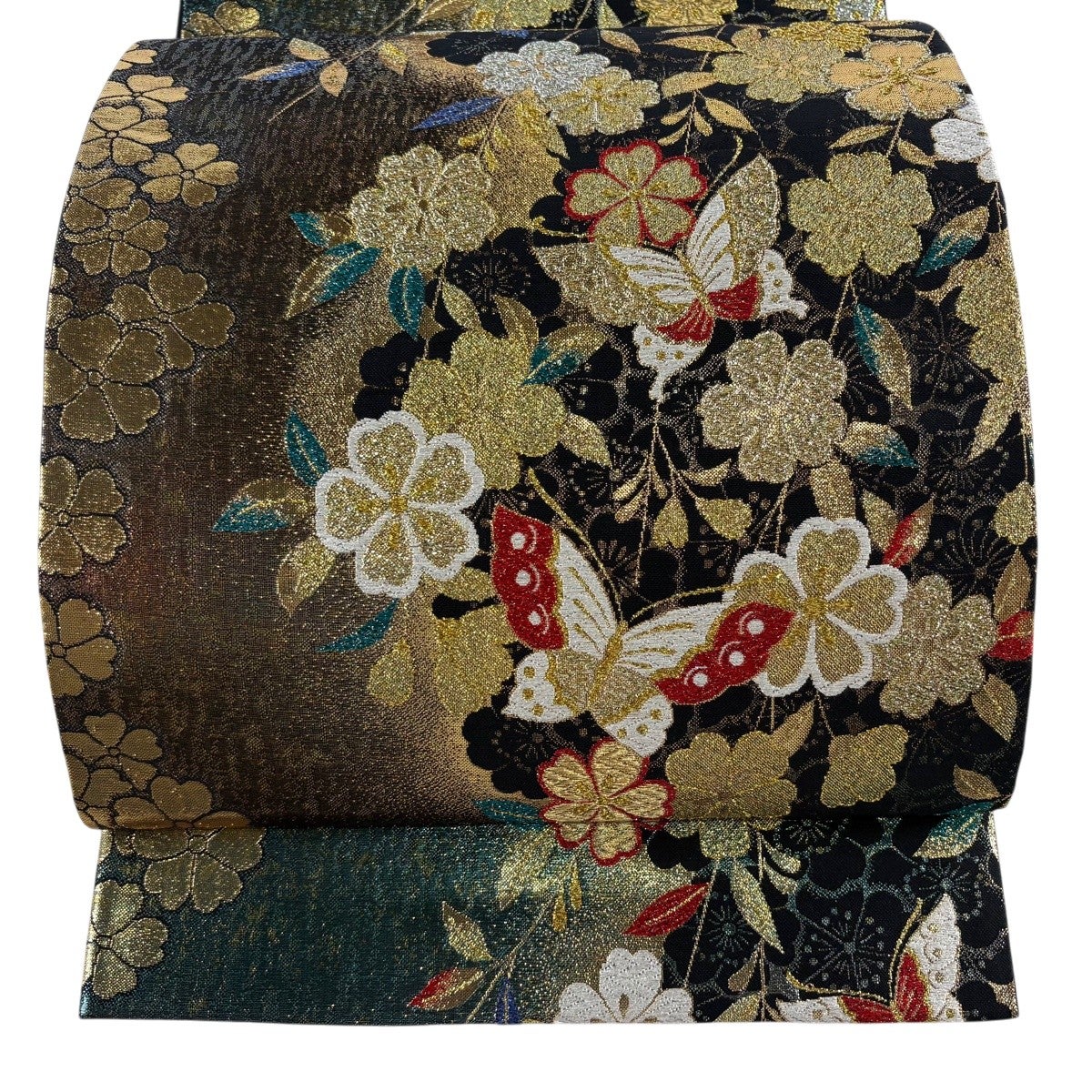 美品】 振袖 身丈165.5cm 裄丈71cm L 袷 蝶 枝垂れ桜 金糸 金彩 茶紫