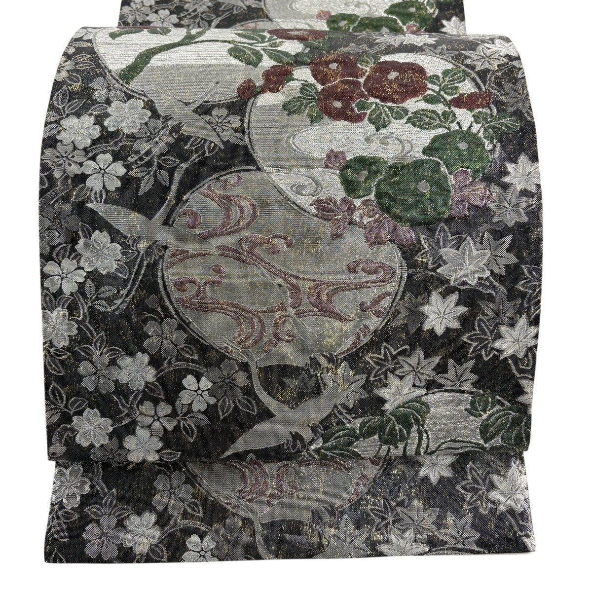 袋帯　唐織　六通　グレー 美品】 袋帯 名品 麗粋唐織 鈴乃屋 菊唐草 花菱 箔 灰色 六通 正絹