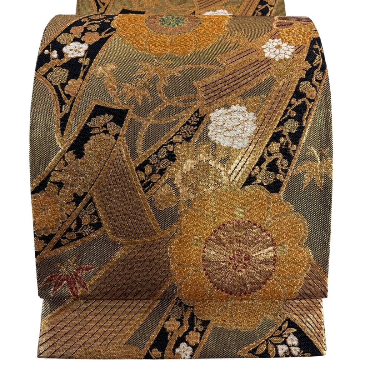 袋帯 秀品 鈴乃屋 華文 束ね熨斗 金糸 箔 金色 六通 正絹｜中古・古着