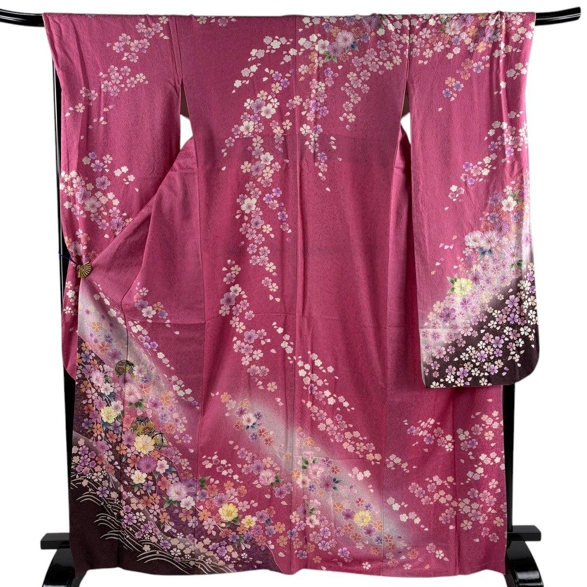 振袖 名品 手鞠 桜 金彩 ぼかし 水色 袷 身丈168cm 裄丈66cm M 正絹