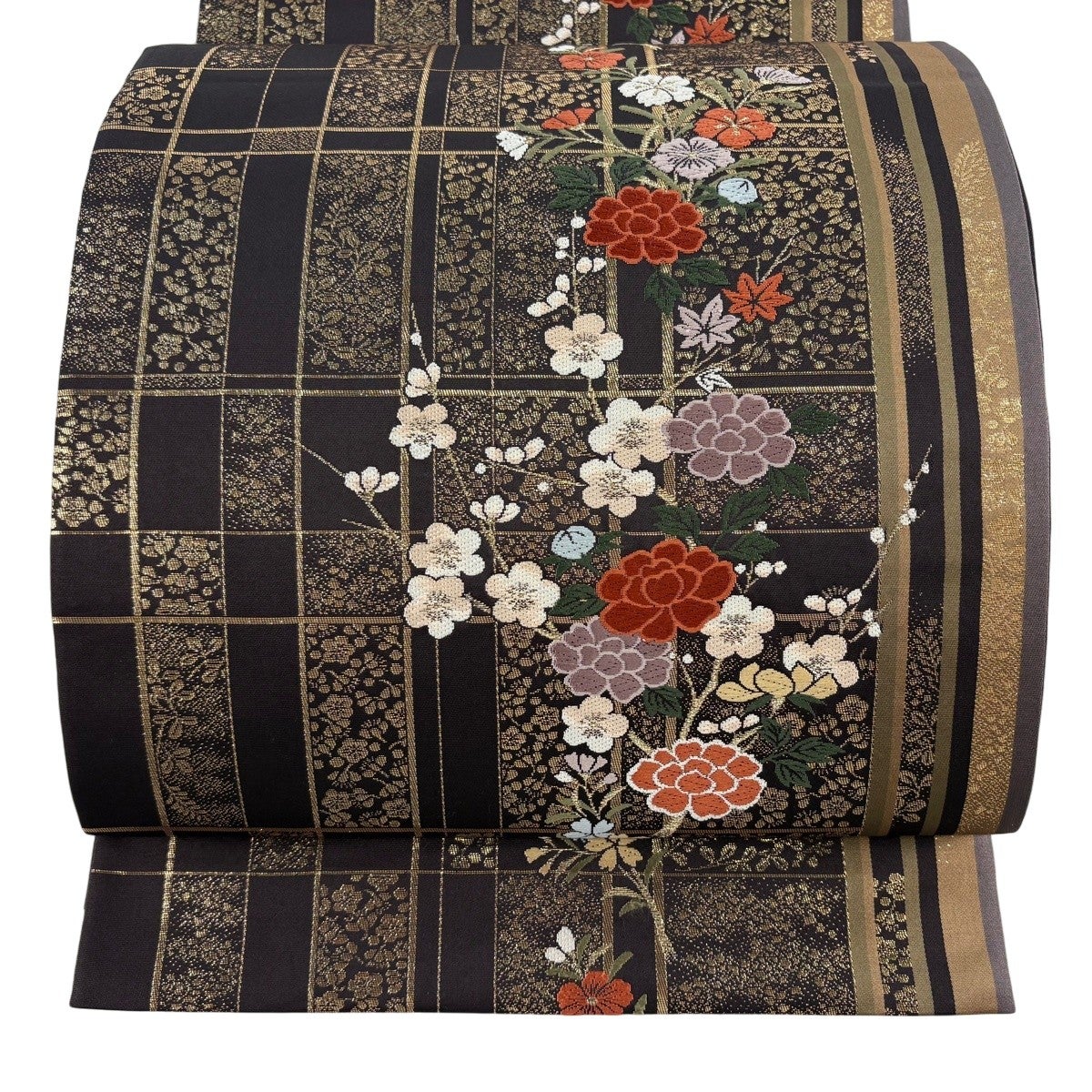 美品】 袋帯 秀品 松尾光琳 落款あり 枝梅 観世水 金糸 箔 金色 お太鼓