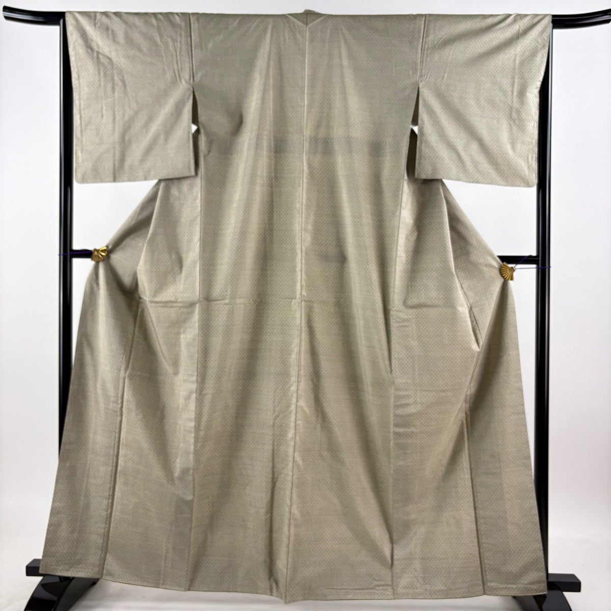 専用帯7415 6240 二点セット●高級 正絹 紬 全通 袋帯 紬 身丈162.5cm 裄丈66cm M 袷 袋帯セット 幾何学模様 灰緑 正絹 秀品