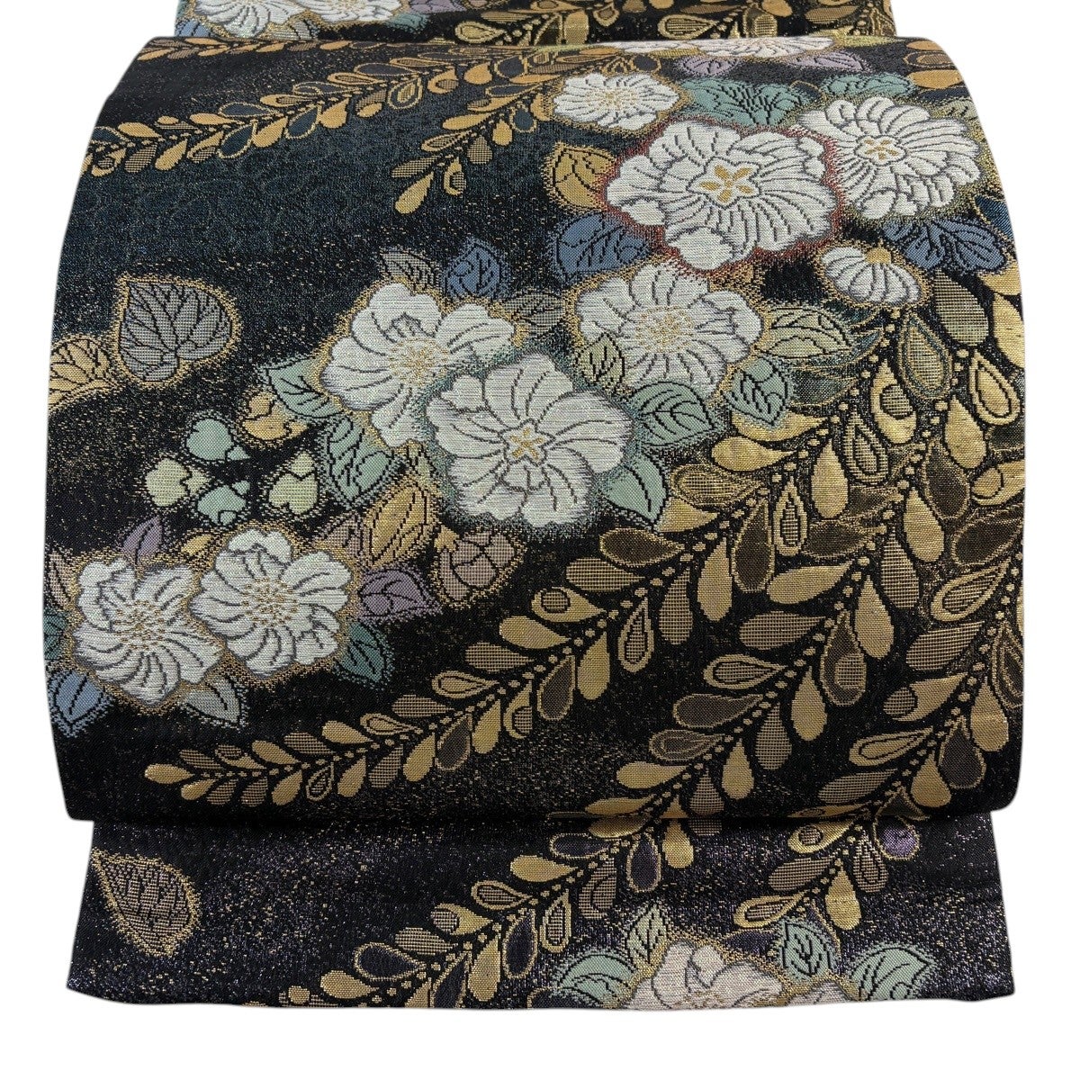 美品】 袋帯 名品 有職文様 辻が花柄 金銀糸 墨色 六通 正絹｜中古