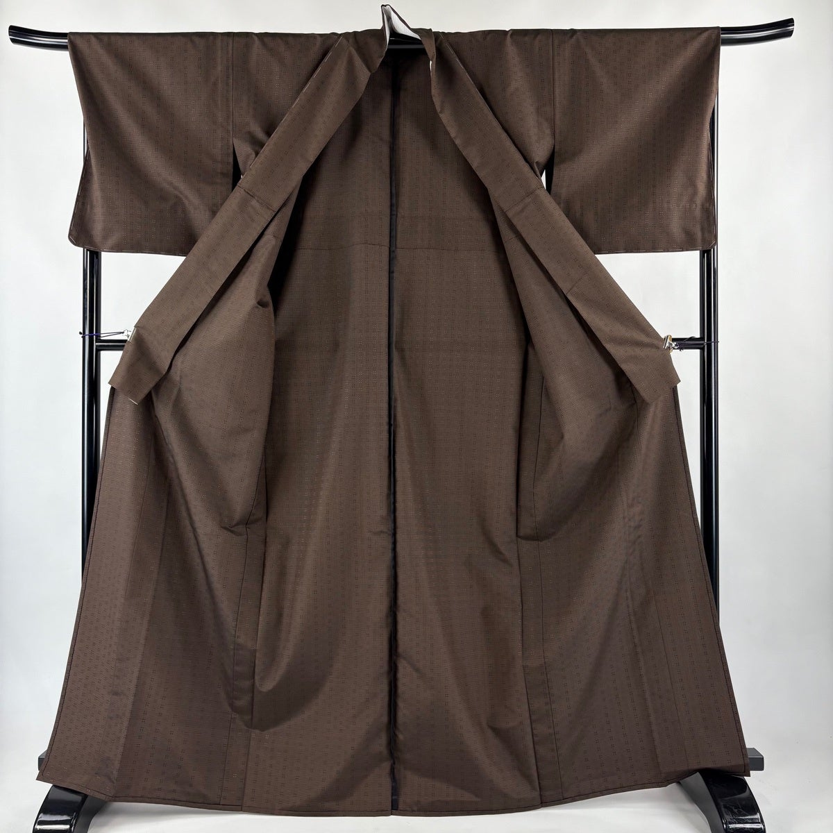美品】 紬 身丈166.5cm 裄丈67.5cm L 単衣 柿渋染 格子 華織 焦茶色